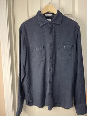 John W. Nordstrom 100% Supim Cotton Blue Luxury Button Up Shirt  Elbow Patches L